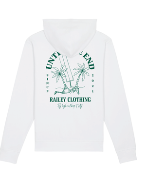 Hoodie blanc produit éco-responsable de Railey Clothing